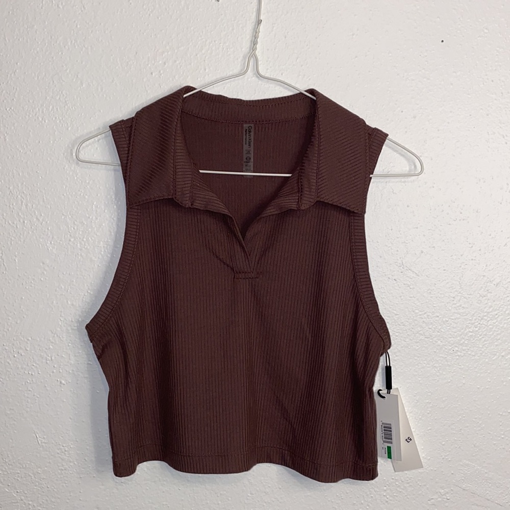 Calvin Klein Ribbed Collared Tank with V neck